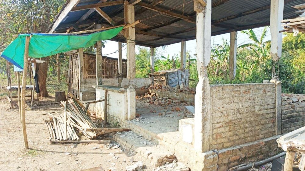 A roadside waiting shed damaged during the vandalism over an unresolved land dispute between Diezephe and Tsithrongse villages, Chümoukedima on February 10.